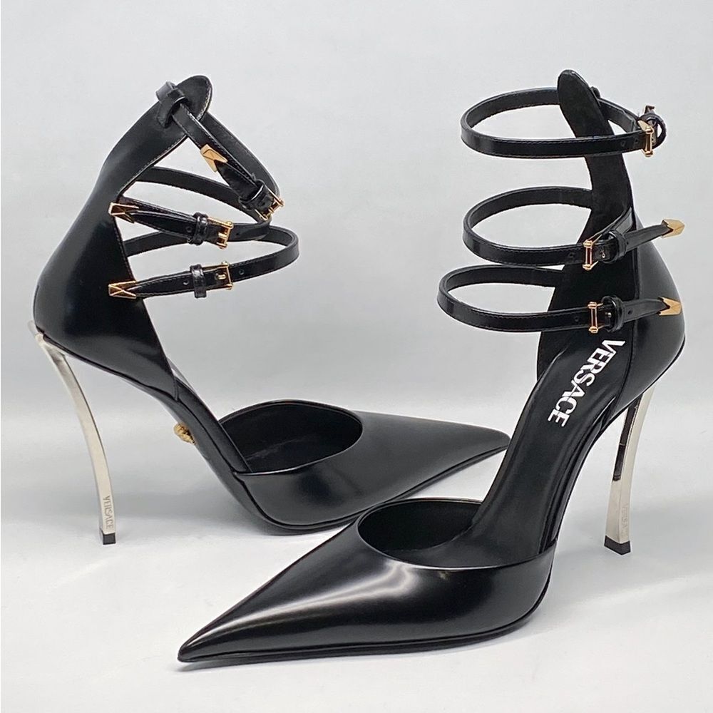Versace Pin Point Leather Ankle Strap Pumps - Picture 10 of 14